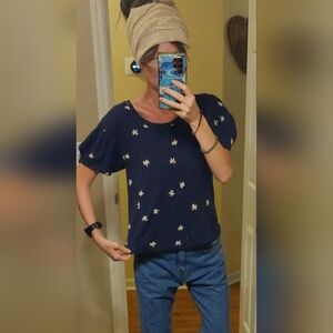 Anthropologie Puff Sleeve Star Print Short Sleeve Sweatshirt